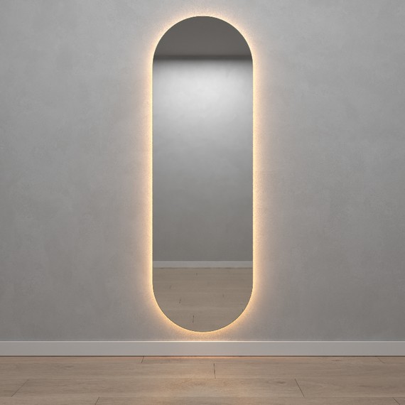 Овальное зеркало 176x56 см, с тёплой подсветкой